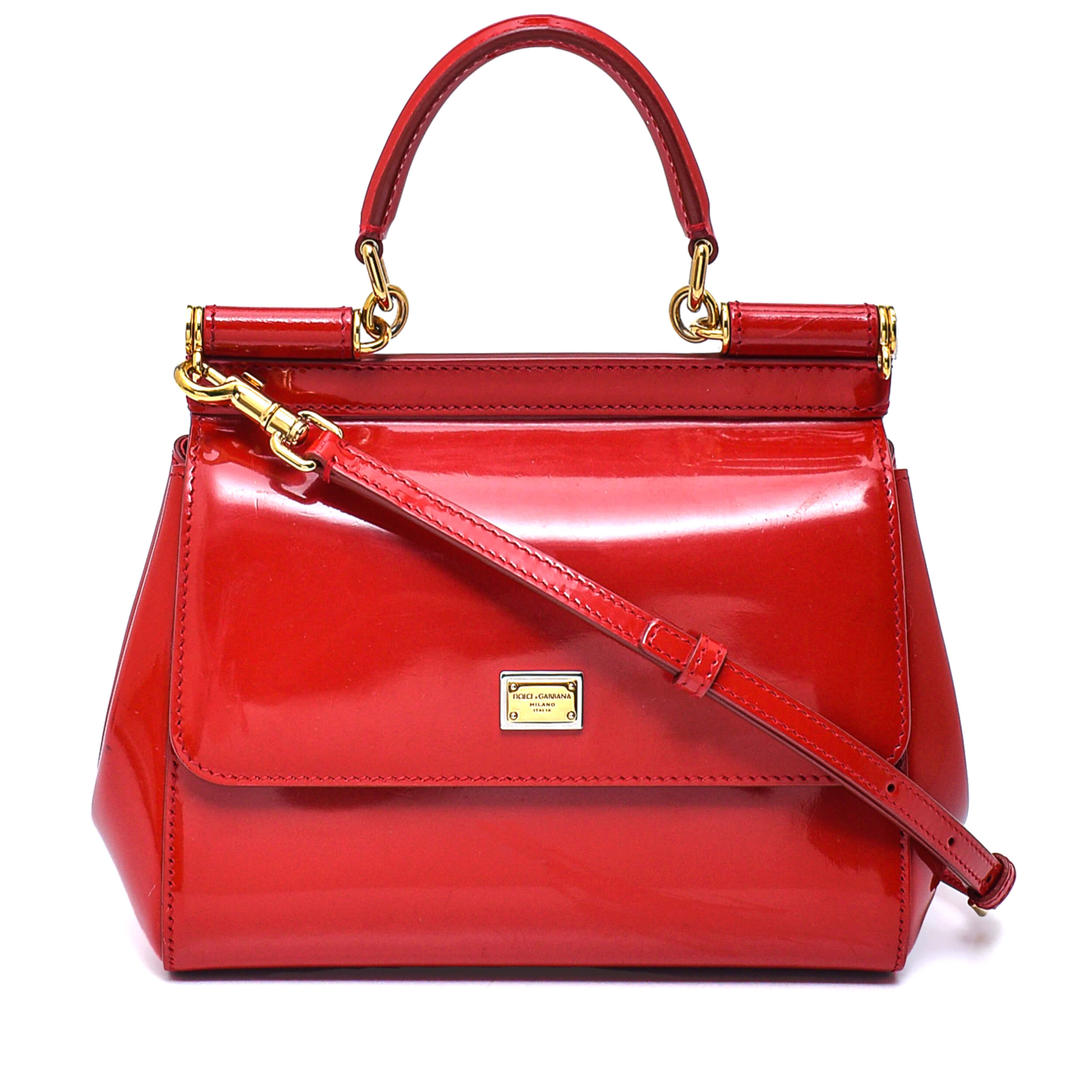 Dolce Gabbana- Red Patent Leather Small Sicily Bag